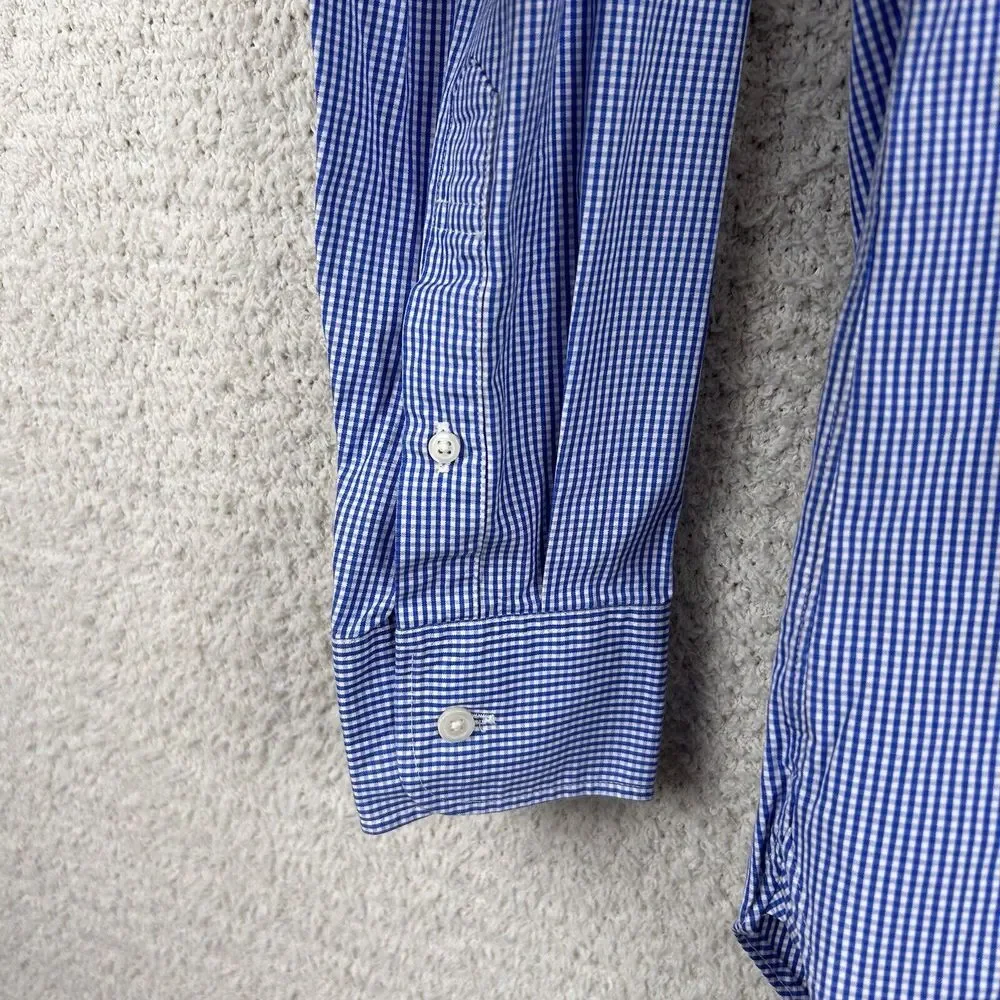 Thompson Shirtings by J.Crew Shirt Mens M Blue Micro Plaid 80s 2 Ply Long Sleeve